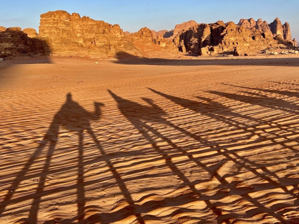 Shadows on our morning camel trek in Wadi Rum