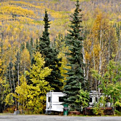 Carol's RV almost hidden in Fairbanks, Alaska