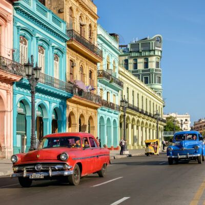 Colorful cars and buildings, Havana, Cuba.