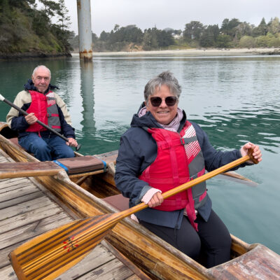 Author and her husband on Catch A Canoe Dock at the end of the outrigger excursion