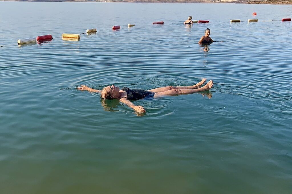 Sharon floating in the Dead Sea