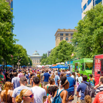 Crowds attending the downtown Raleigh Food Truck Rodeo