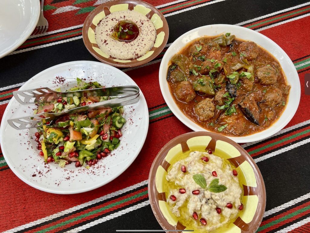 Traditional Jordanian dishes prepared with local produce at Beit Khairat Souf