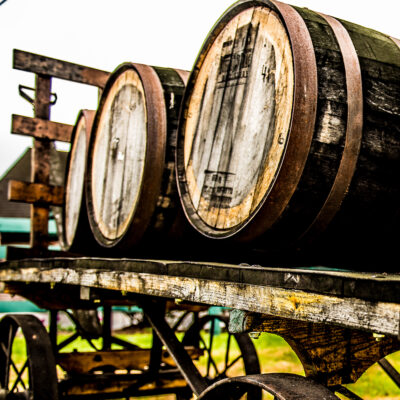 Rustic bourbon barrels in Kentucky