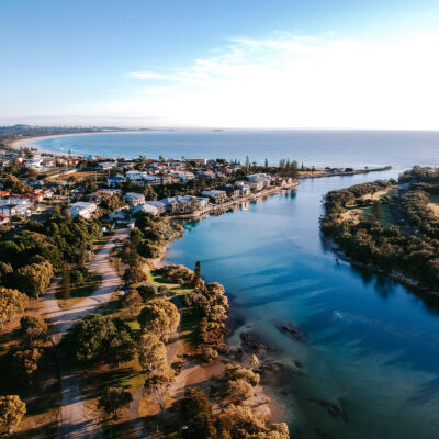 Aerial view of Kingscliff and the Tweed River in Australia