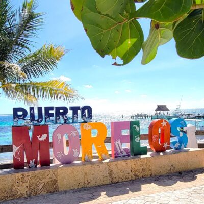 The Puerto Morelos letters on the Plaza beachfront