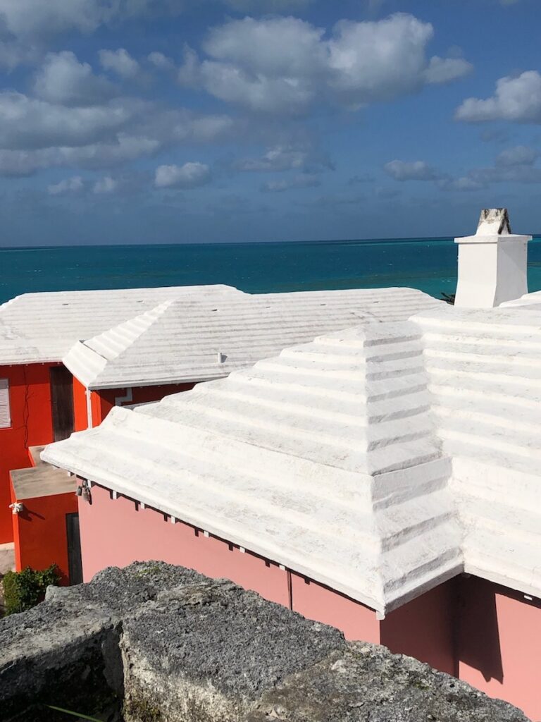 The stepped, white limestone rooftops of Bermuda