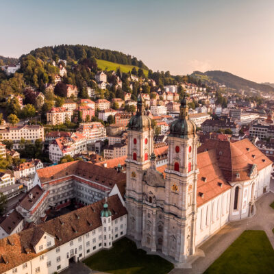 aerial view of Cathedral with two towers in St. Gallen, Switzerland
