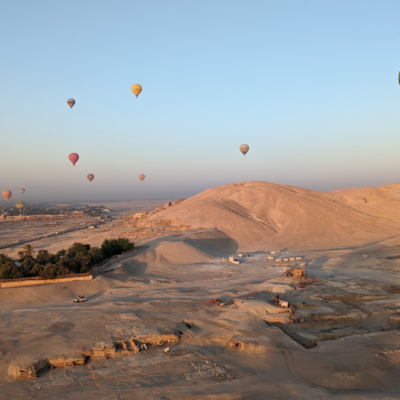 hot air balloons over desert