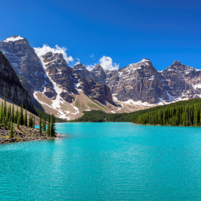 Beautiful turquoise lake of the Rocky mountains, Moraine lake, Banff National Park, Canada.